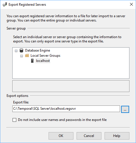 Registro de un servidor en SSMS